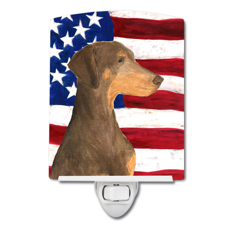 USA American Flag with Doberman Ceramic Night Light SS4058CNL