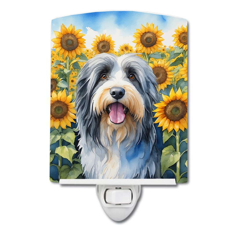 Bearded Collie in Sunflowers Ceramic Night Light