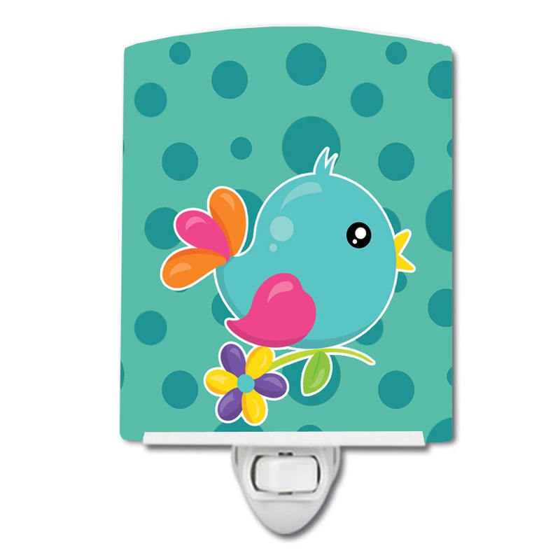 Bird on Teal Polkadots Ceramic Night Light BB7100CNL