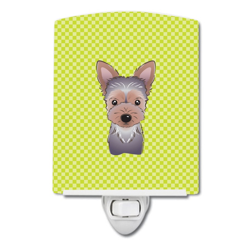 Checkerboard Lime Green Yorkie Puppy Ceramic Night Light BB1294CNL