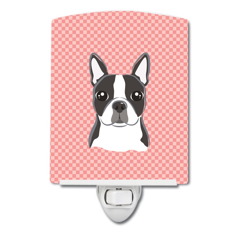 Checkerboard Pink Boston Terrier Ceramic Night Light BB1203CNL