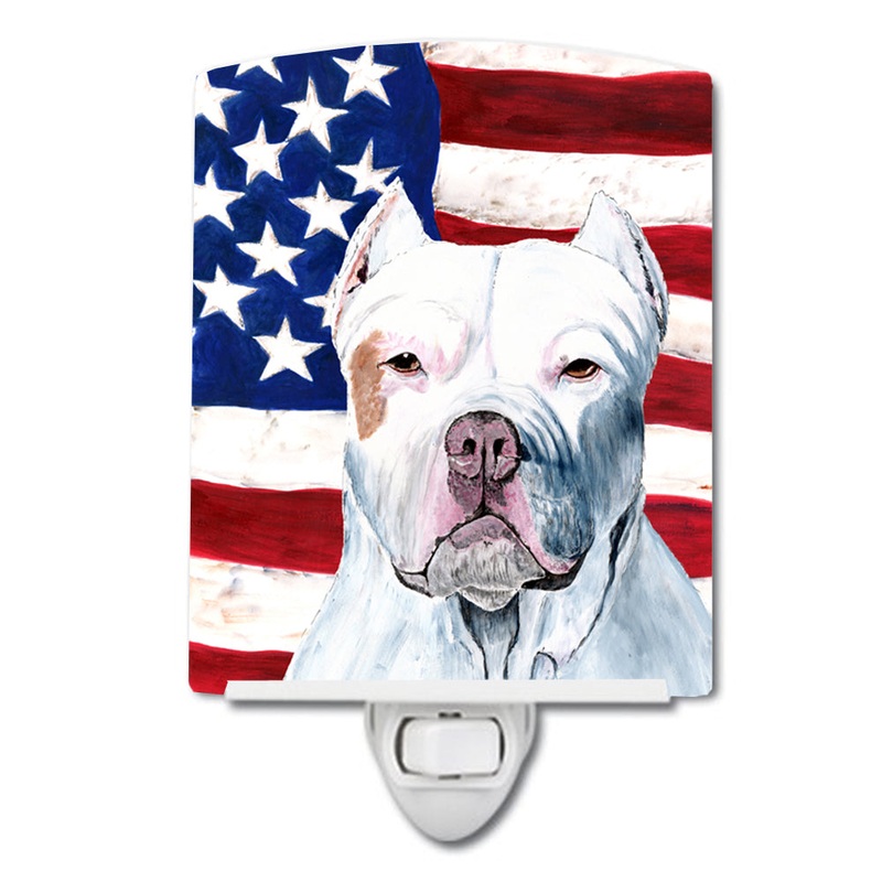 USA American Flag with Pit Bull Ceramic Night Light SC9026CNL