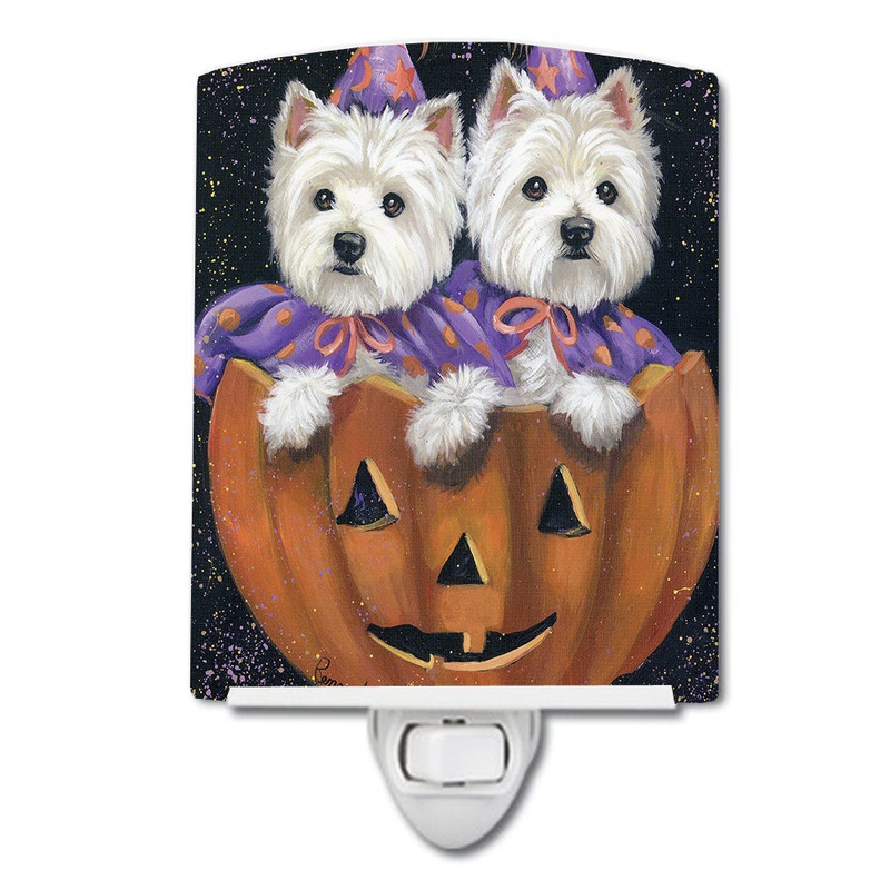 Westie Halloween Pumpkin Ride Ceramic Night Light PPP3205CNL