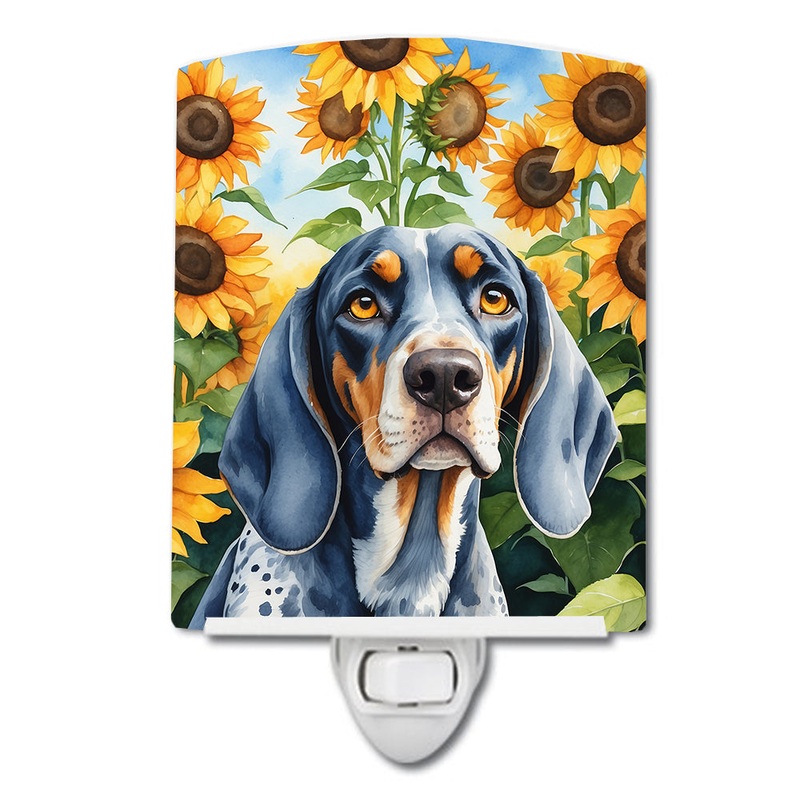 Bluetick Coonhound in Sunflowers Ceramic Night Light