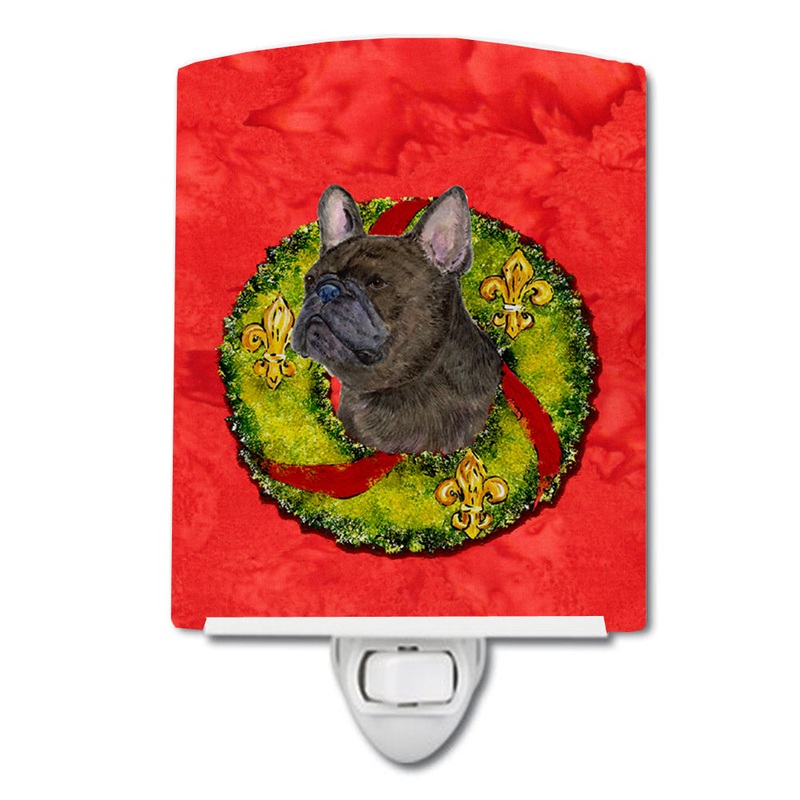Brindle French Bulldog Cristmas Wreath Ceramic Night Light SS4206CNL