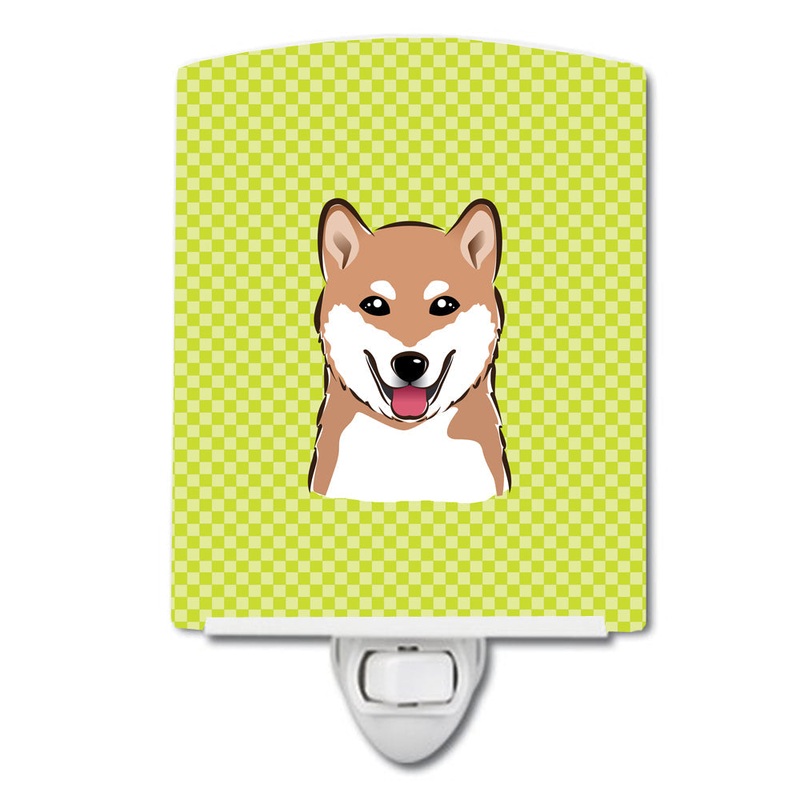 Checkerboard Lime Green Shiba Inu Ceramic Night Light BB1287CNL