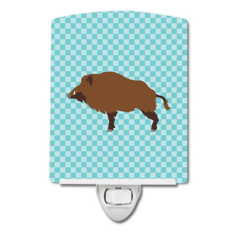 Wild Boar Pig Blue Check Ceramic Night Light BB8110CNL