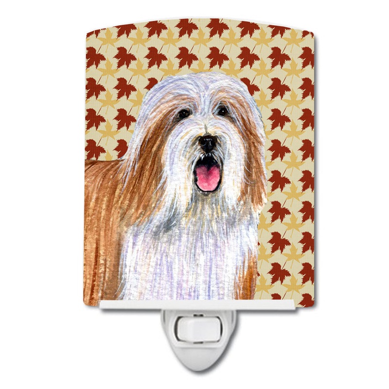 Bearded Collie Fall Leaves Portrait Ceramic Night Light LH9105CNL