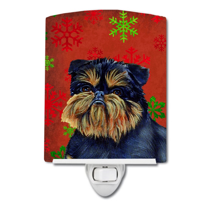 Brussels Griffon Red and Green Snowflakes Holiday Christmas Ceramic Night Light LH9343CNL