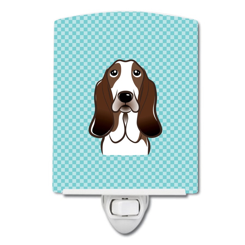 Checkerboard Blue Basset Hound Ceramic Night Light BB1181CNL