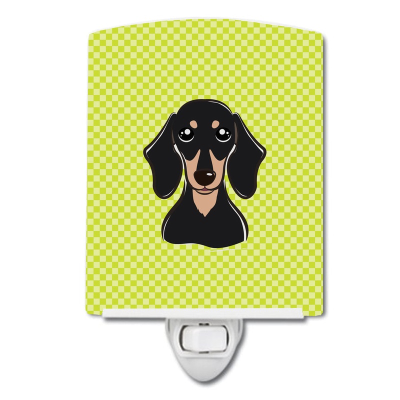 Checkerboard Lime Green Smooth Black and Tan Dachshund Ceramic Night Light BB1277CNL