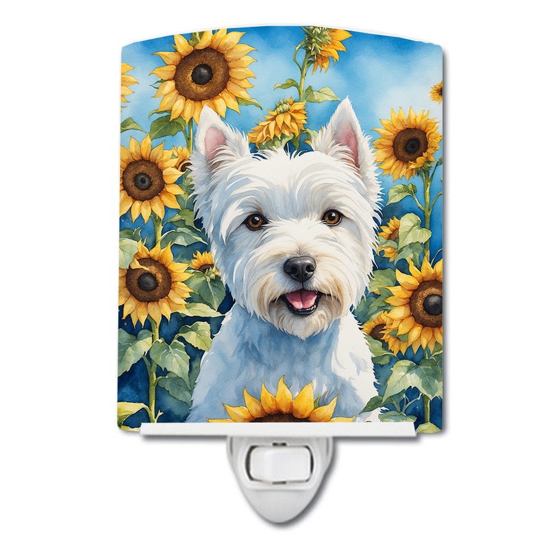 Westie in Sunflowers Ceramic Night Light