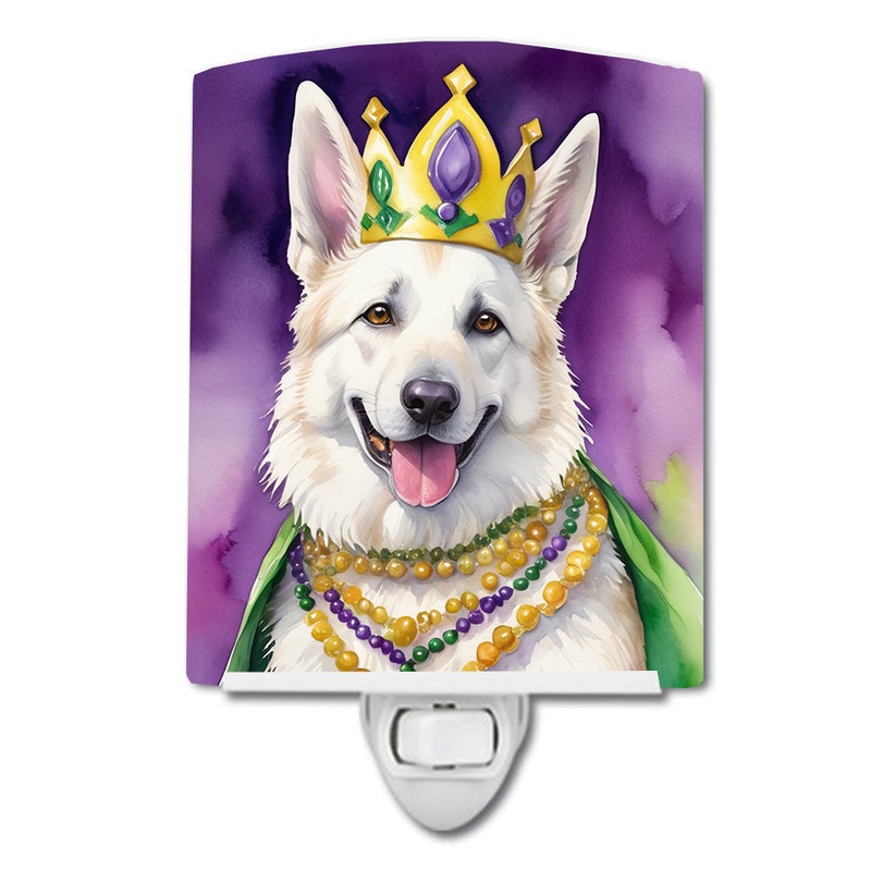 White German Shepherd King of Mardi Gras Ceramic Night Light
