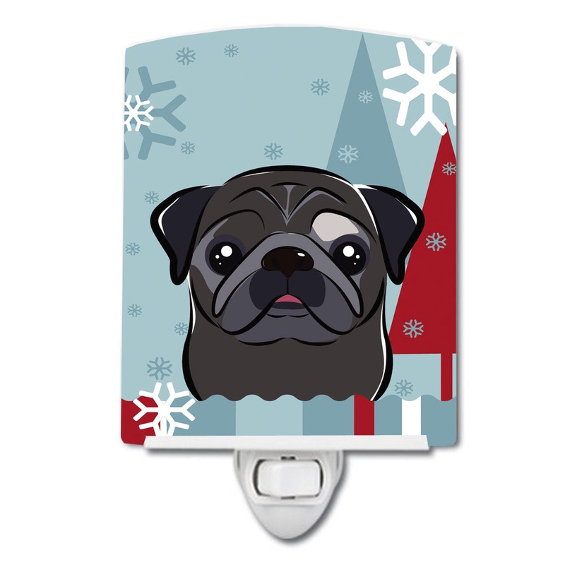 Winter Holiday Black Pug Ceramic Night Light BB1759CNL