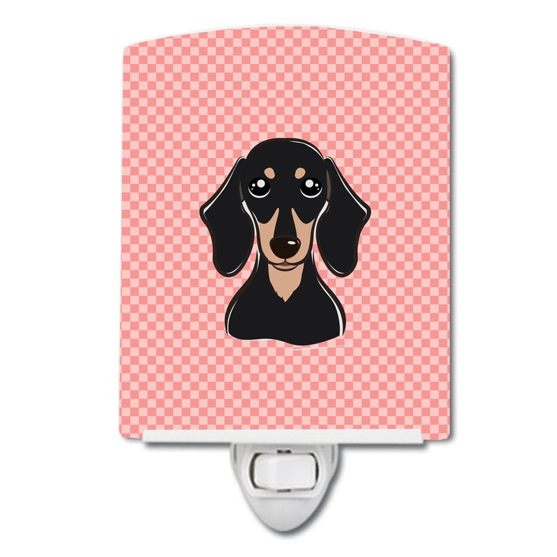 Checkerboard Pink Smooth Black and Tan Dachshund Ceramic Night Light BB1215CNL