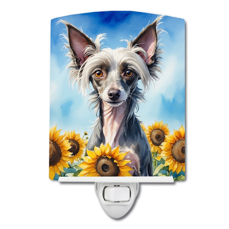 Chinese Crested in Sunflowers Ceramic Night Light