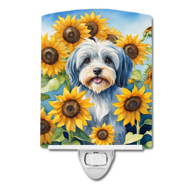 Tibetan Terrier in Sunflowers Ceramic Night Light