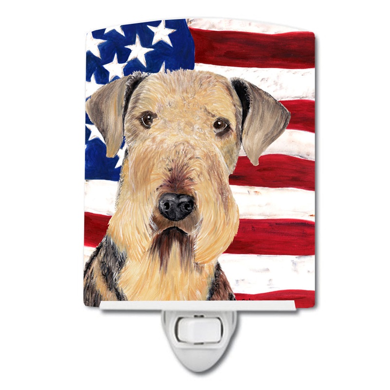 USA American Flag with Airedale Ceramic Night Light SC9007CNL