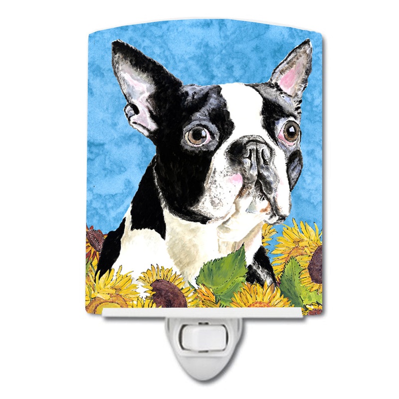 Boston Terrier in Summer Flowers Ceramic Night Light SC9063CNL