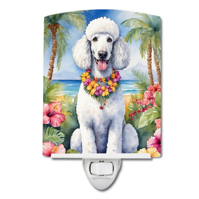 White Poodle Luau Ceramic Night Light