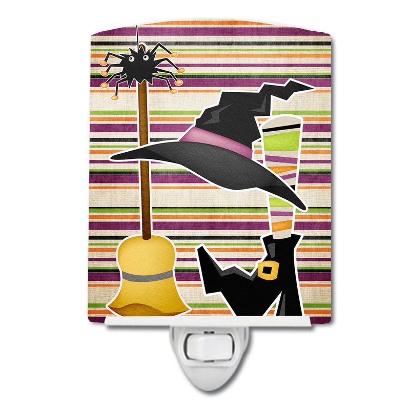 Witch Costume and Broom on Stripes Halloween Ceramic Night Light SB3010CNL