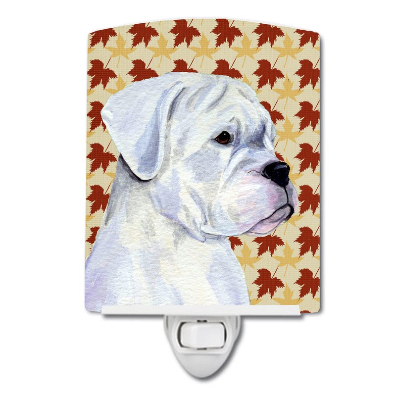 Boxer White Fall Leaves Portrait Ceramic Night Light SS4347CNL