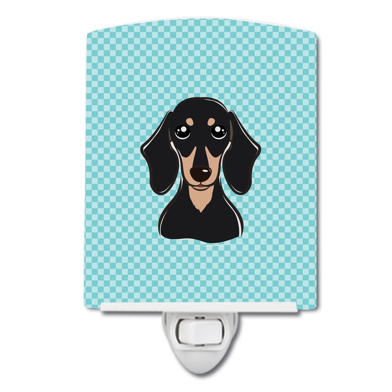 Checkerboard Blue Smooth Black and Tan Dachshund Ceramic Night Light BB1153CNL