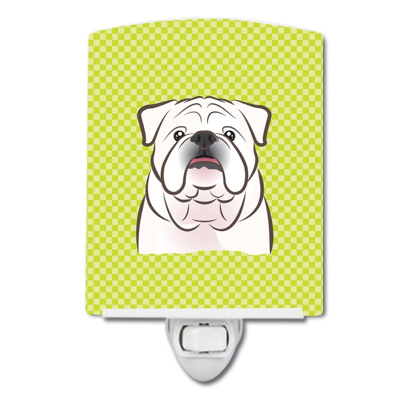 Checkerboard Lime Green White English Bulldog  Ceramic Night Light BB1282CNL