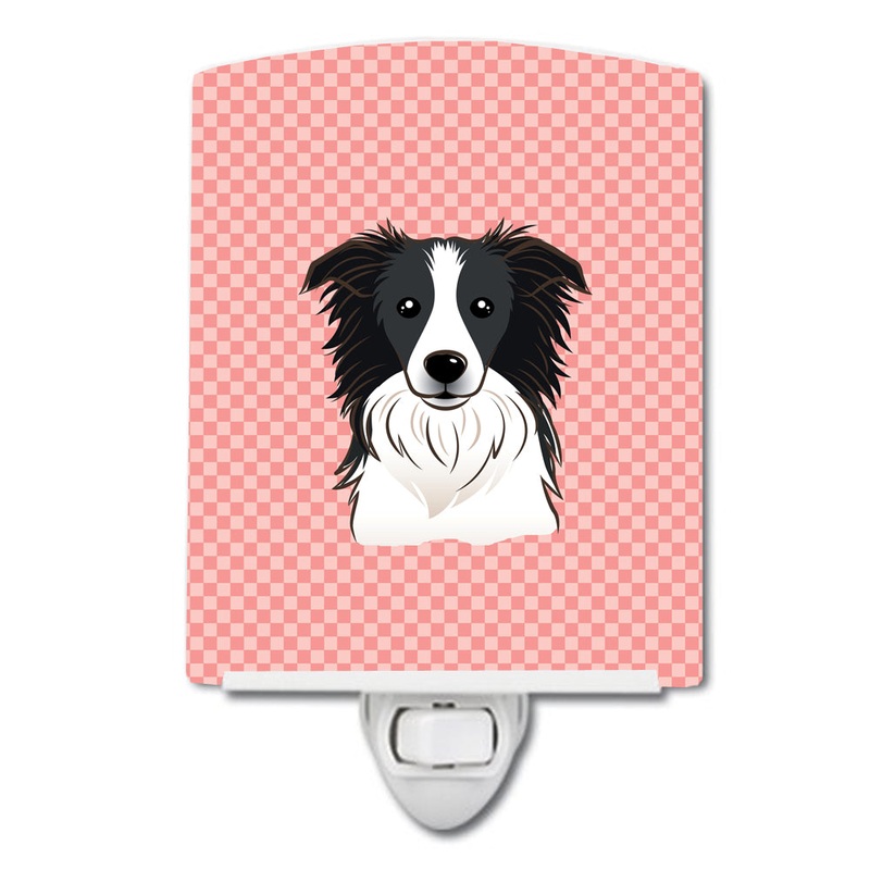 Checkerboard Pink Border Collie Ceramic Night Light BB1241CNL