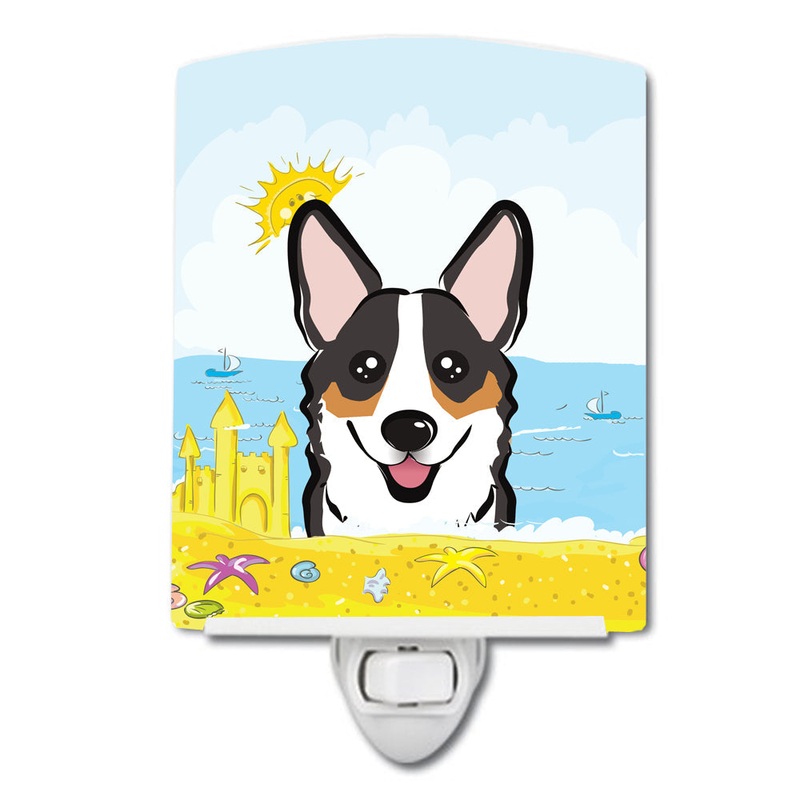 Tricolor Corgi Summer Beach Ceramic Night Light BB2123CNL