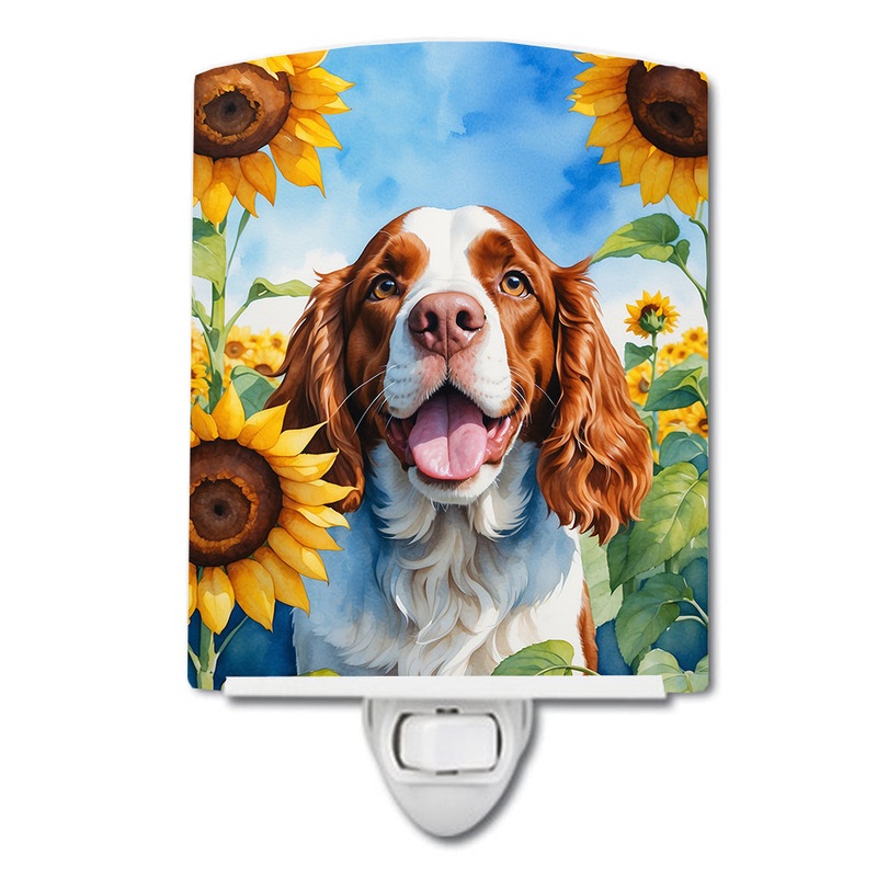 Welsh Springer Spaniel in Sunflowers Ceramic Night Light