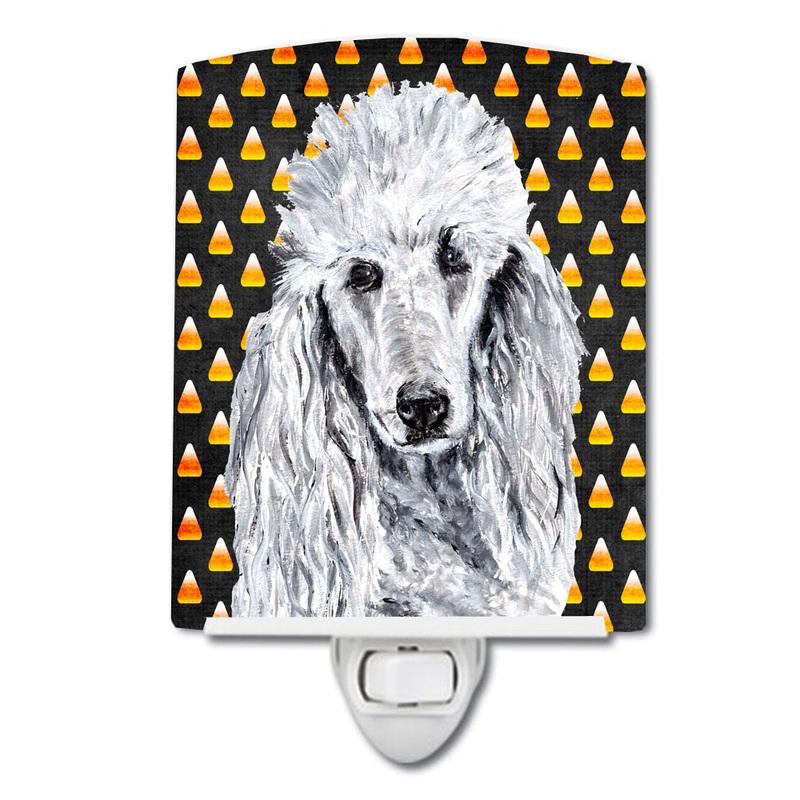 White Standard Poodle Candy Corn Halloween Ceramic Night Light SC9655CNL