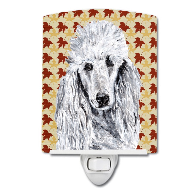 White Standard Poodle Fall Leaves Ceramic Night Light SC9679CNL