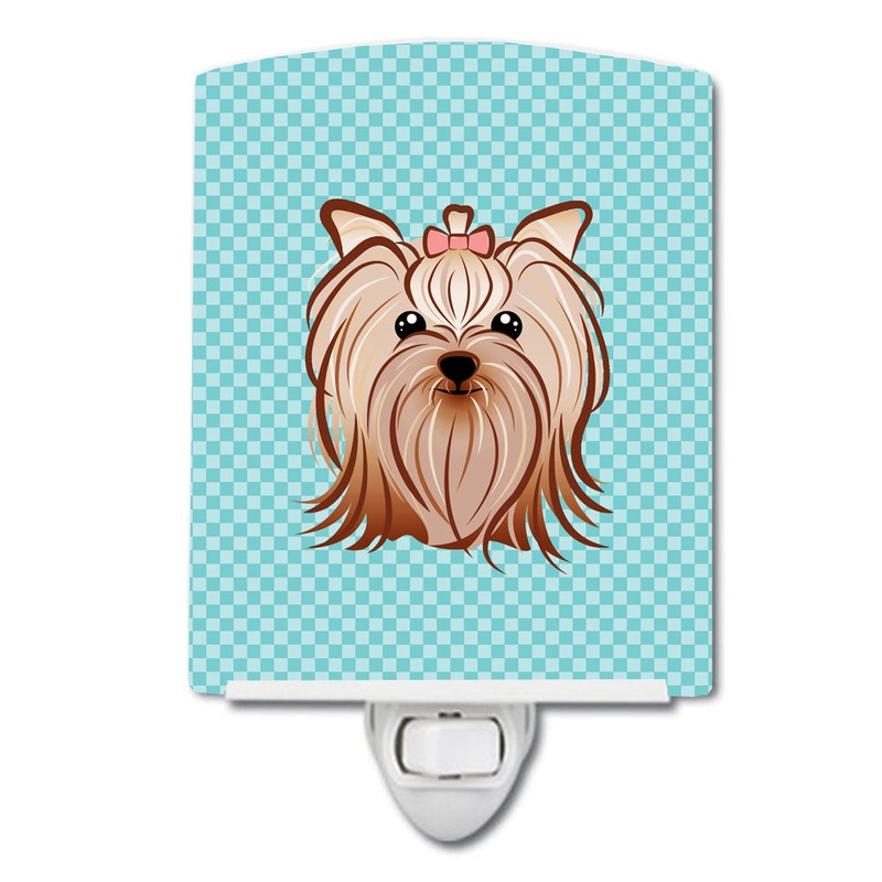 Checkerboard Blue Yorkie Yorkishire Terrier Ceramic Night Light BB1142CNL