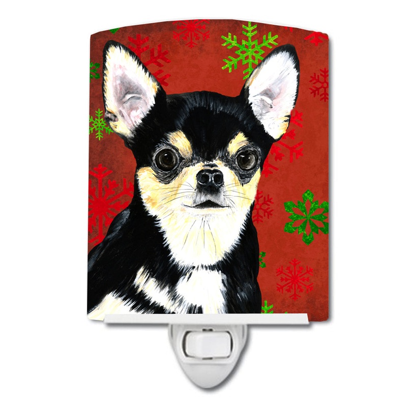 Chihuahua Red and Green Snowflakes Holiday Christmas Ceramic Night Light SC9439CNL