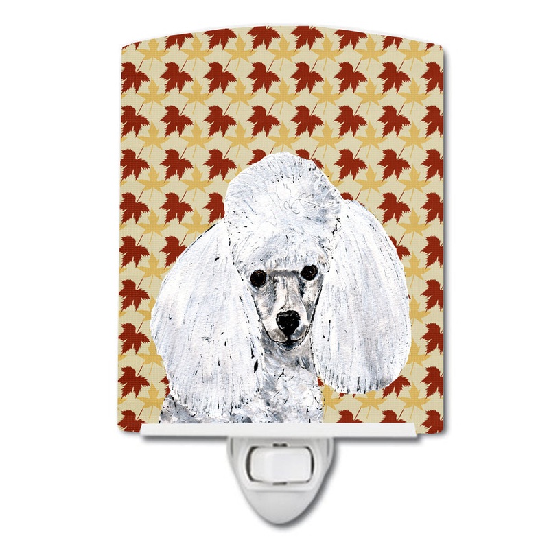 White Toy Poodle Fall Leaves Ceramic Night Light SC9677CNL