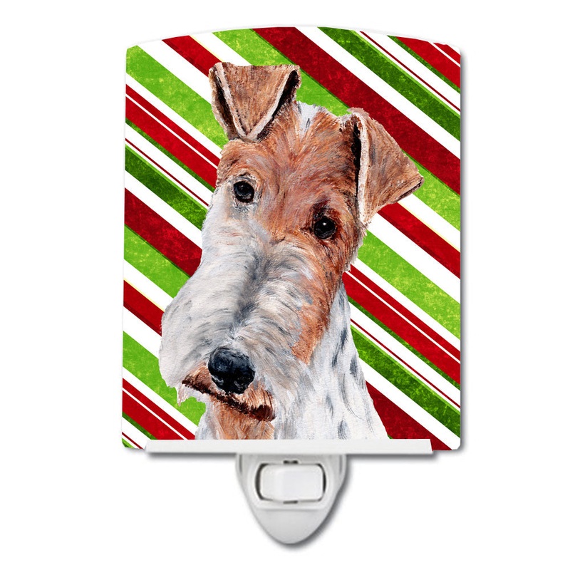 Wire Fox Terrier Candy Cane Christmas Ceramic Night Light SC9796CNL