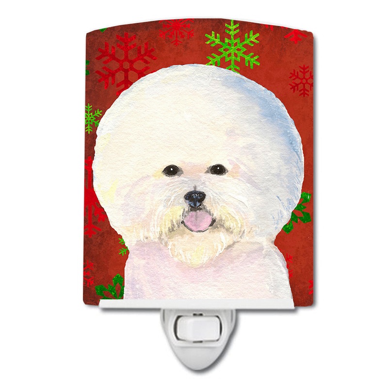 Bichon Frise Red and Green Snowflakes Holiday Christmas Ceramic Night Light SS4733CNL