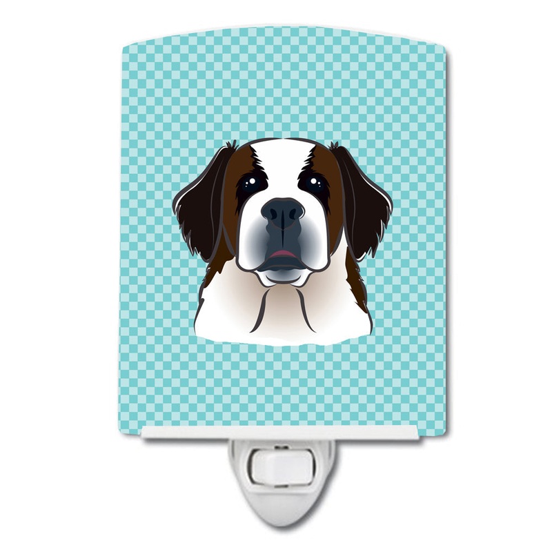 Checkerboard Blue Saint Bernard Ceramic Night Light BB1184CNL