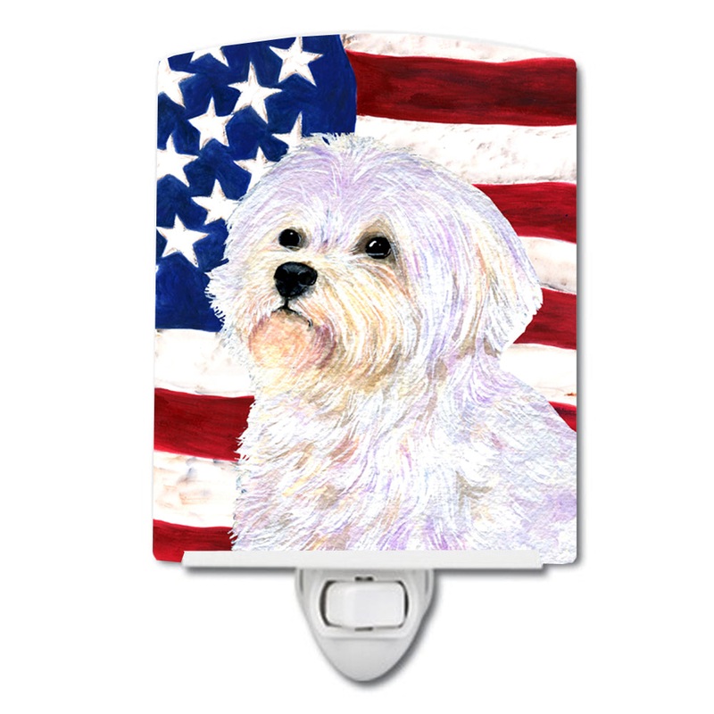 USA American Flag with Maltese Ceramic Night Light SS4043CNL