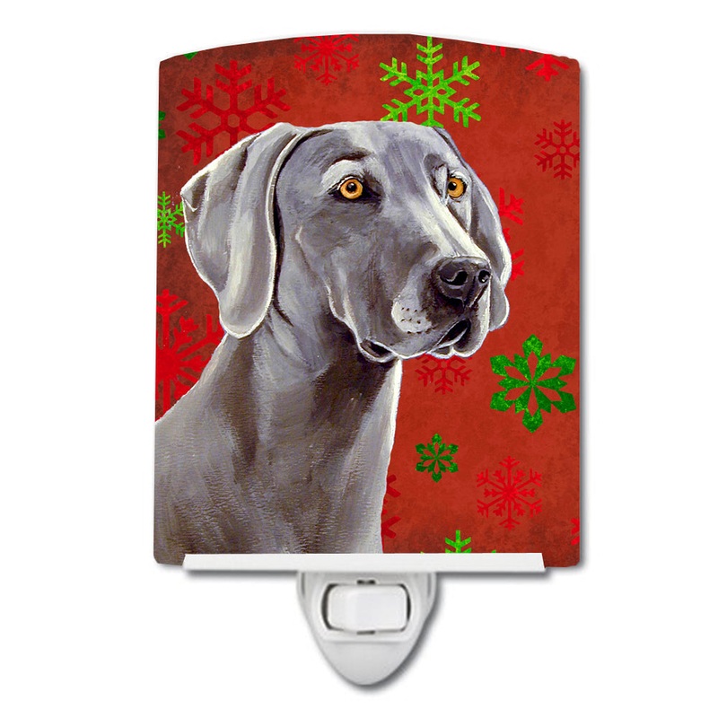Weimaraner Red and Green Snowflakes Holiday Christmas Ceramic Night Light LH9341CNL