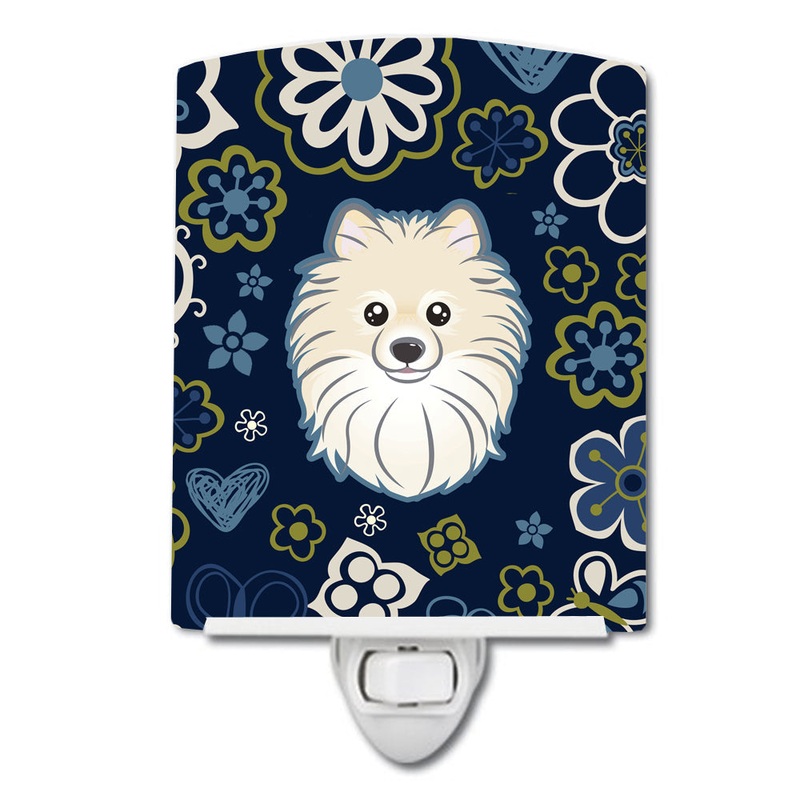 Blue Flowers Pomeranian Ceramic Night Light BB5058CNL