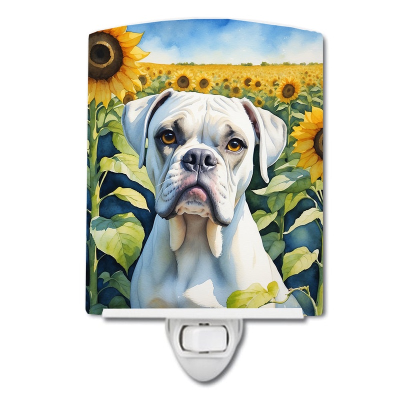 Boxer in Sunflowers Ceramic Night Light