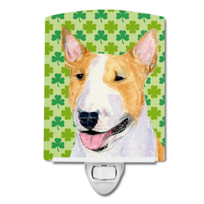 Bull Terrier St. Patrick's Day Shamrock Portrait Ceramic Night Light SS4427CNL