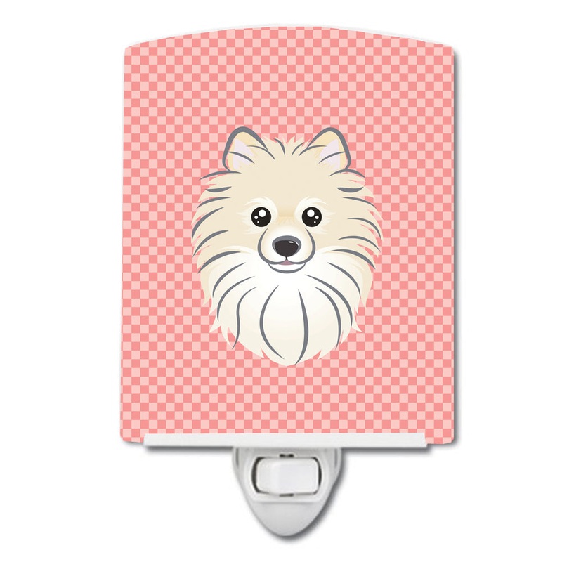 Checkerboard Pink Pomeranian Ceramic Night Light BB1207CNL