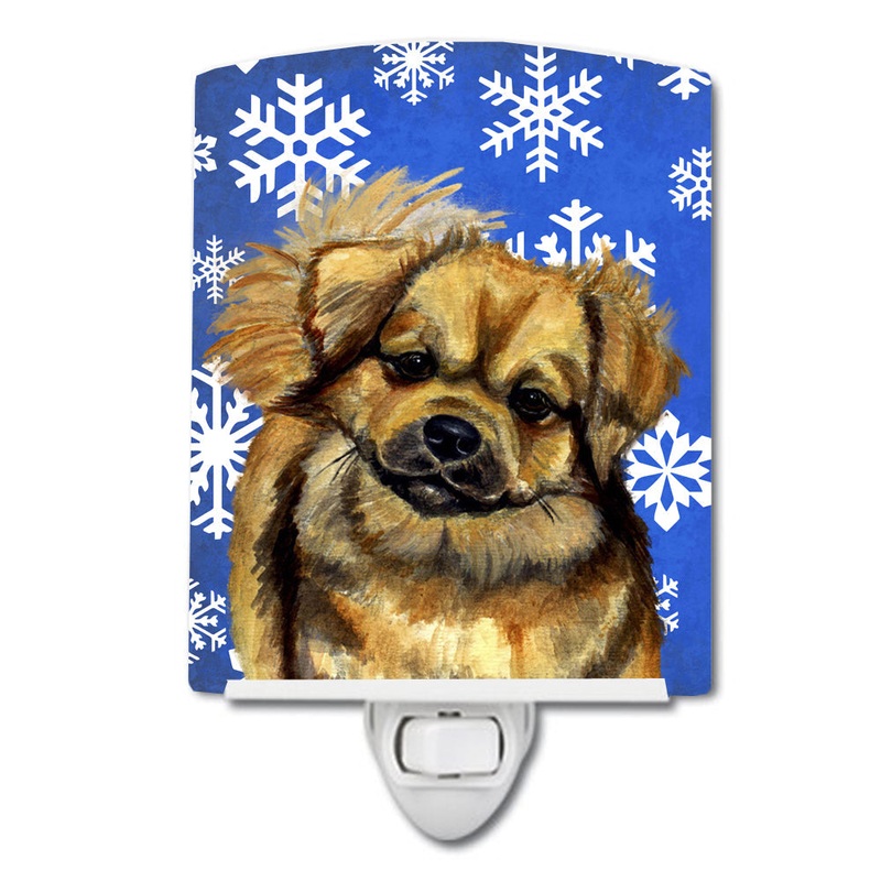 Tibetan Spaniel Winter Snowflakes Holiday Ceramic Night Light LH9304CNL