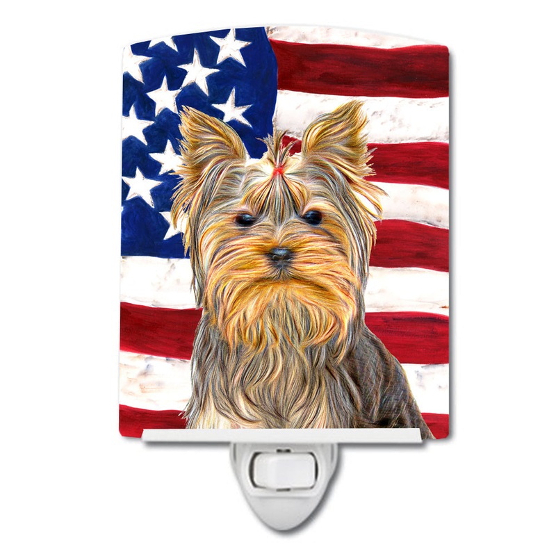 USA American Flag with Yorkie / Yorkshire Terrier Ceramic Night Light KJ1156CNL