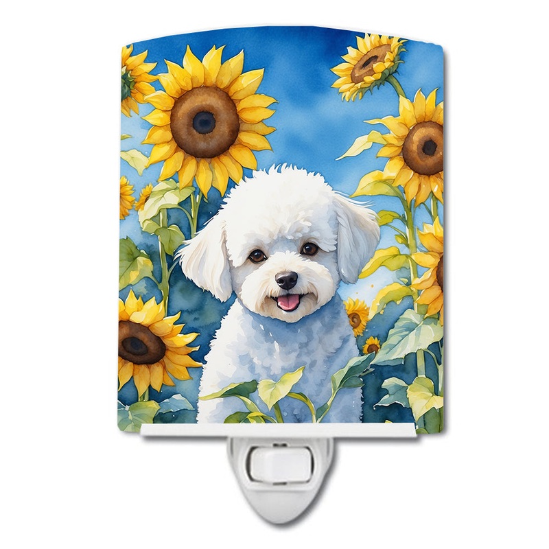Bichon Frise in Sunflowers Ceramic Night Light