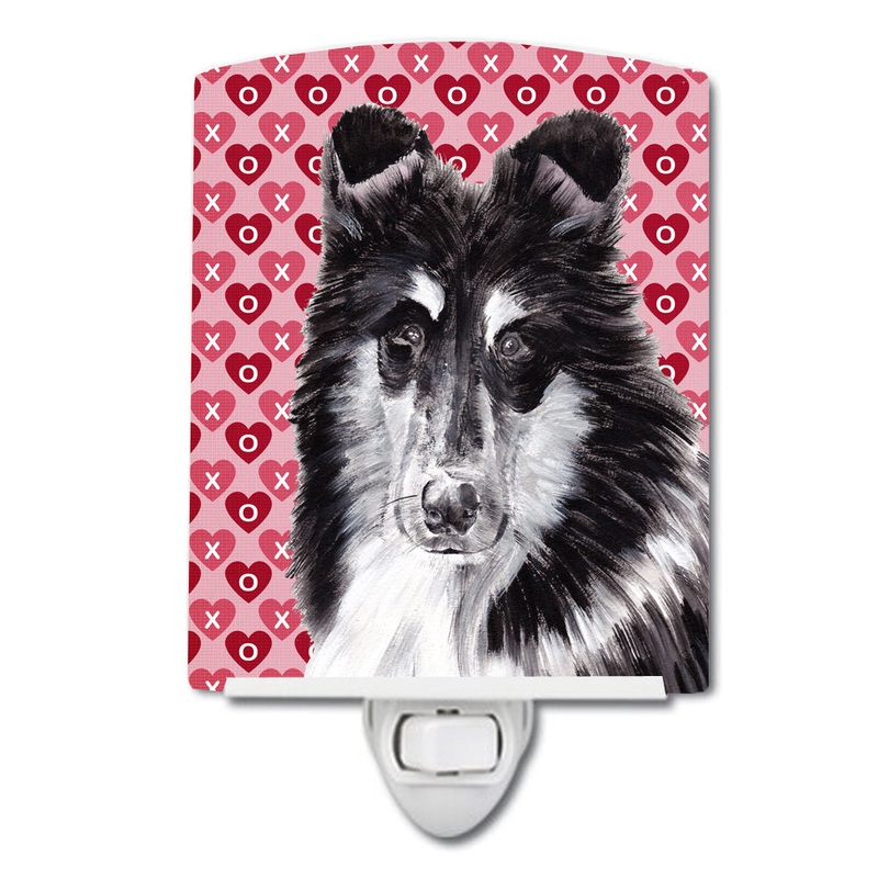 Black and White Collie Hearts and Love Ceramic Night Light SC9702CNL