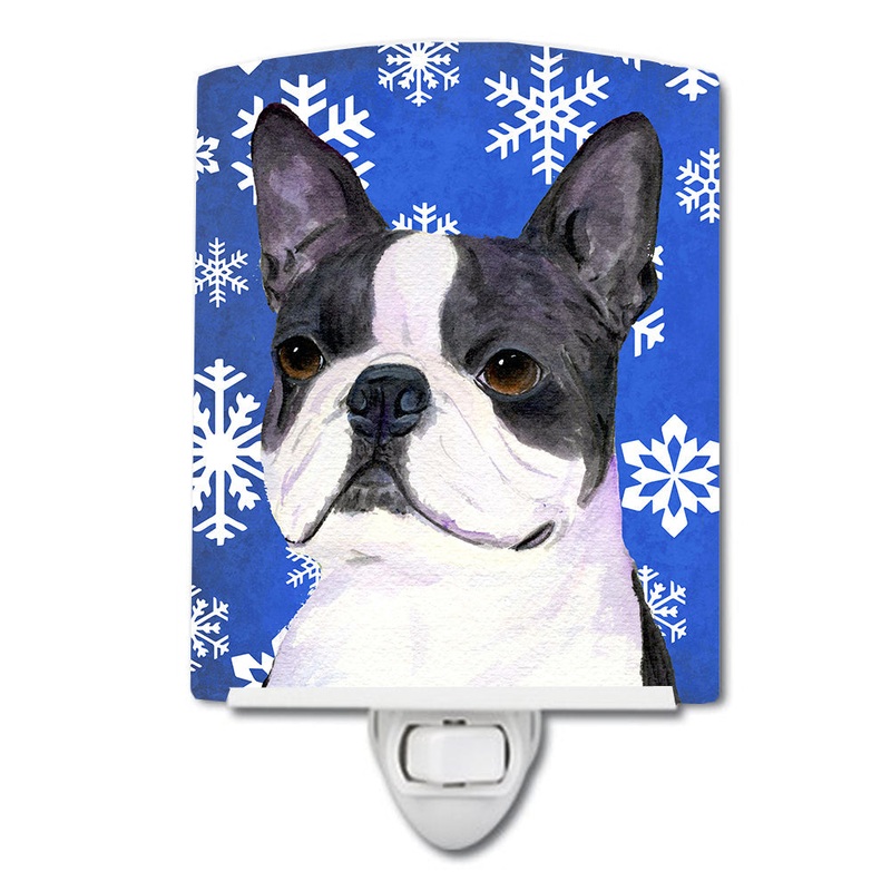 Boston Terrier Winter Snowflakes Holiday Ceramic Night Light SS4654CNL